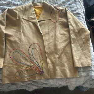 Elegant Tan Blazer with Beaded Design